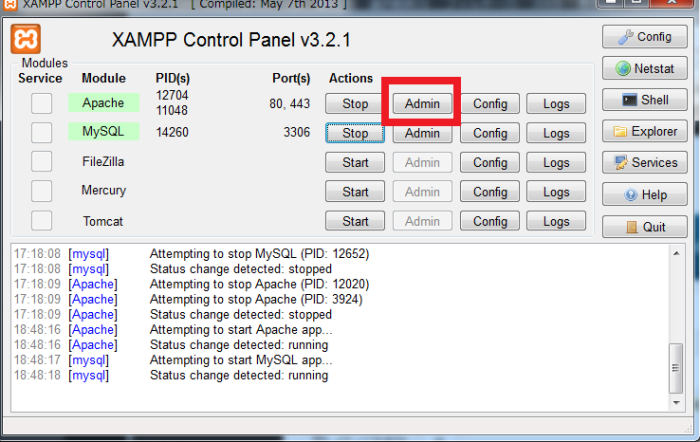 XAMPPコントロールパネル02
